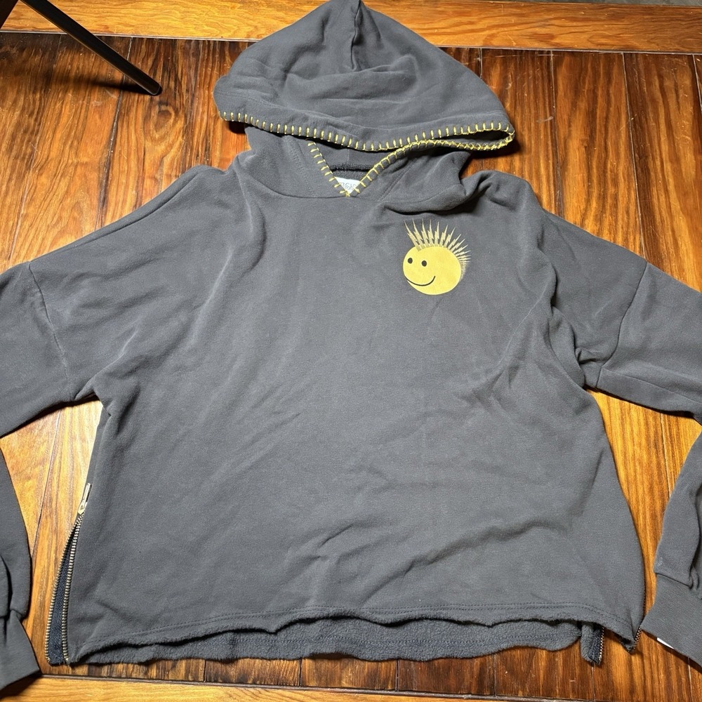 Lauren Moshi Happy Smiley Face Mohawk Evil Eye Lightning Hoodie XS Pullover